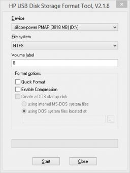 Диагностическое форматирование в программке HP USB Disk Storege Format rus
